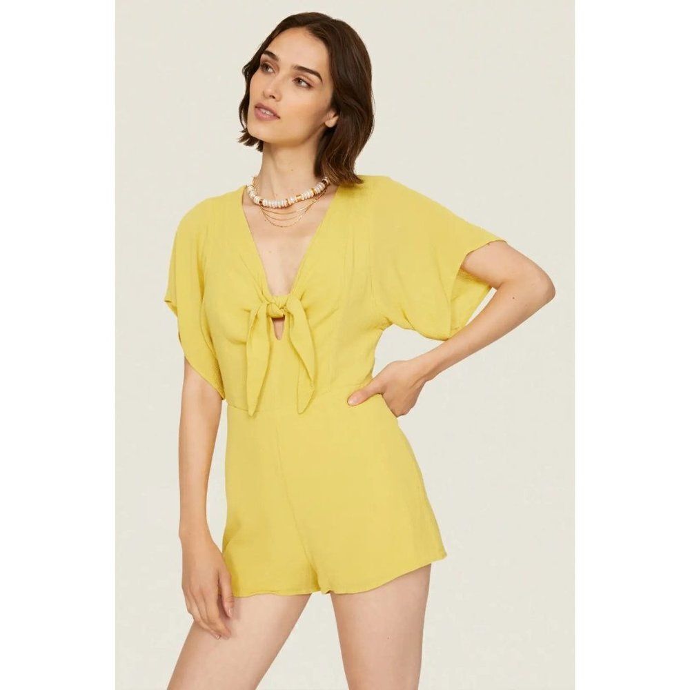 Louna Mustard Yellow Front Tie Romper Vacation Dopamine Dressing Size M